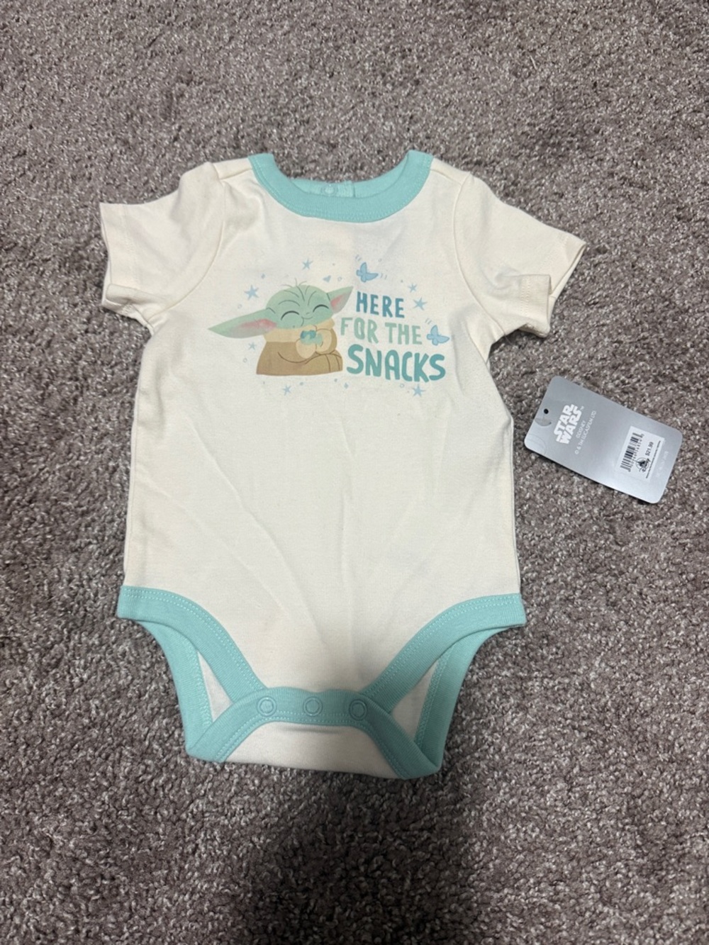 Disney Cream and Mint Green "Here for the Snacks" Baby One-Piece